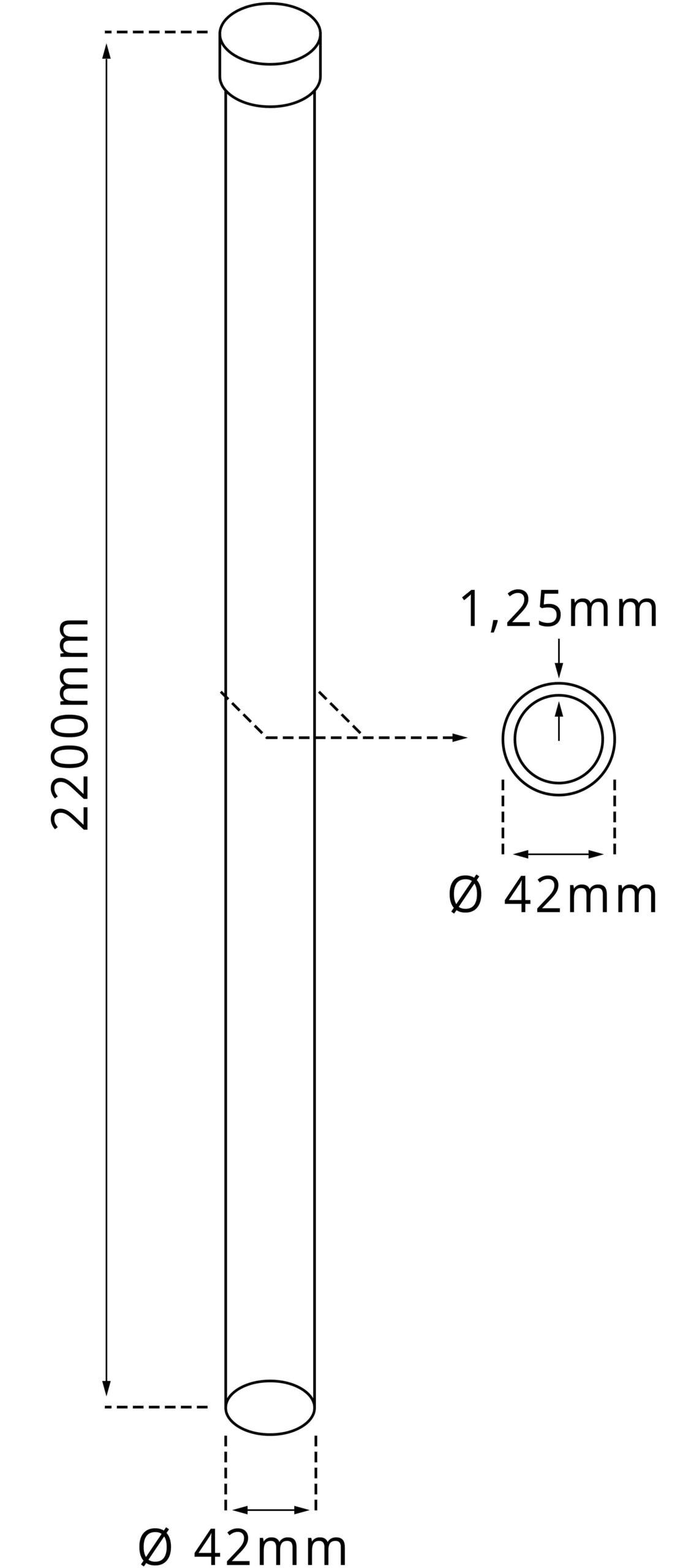 Słupek ogrodzeniowy fi 42 mm - 220 cm - Rysunek techniczny - Otosiatka.pl