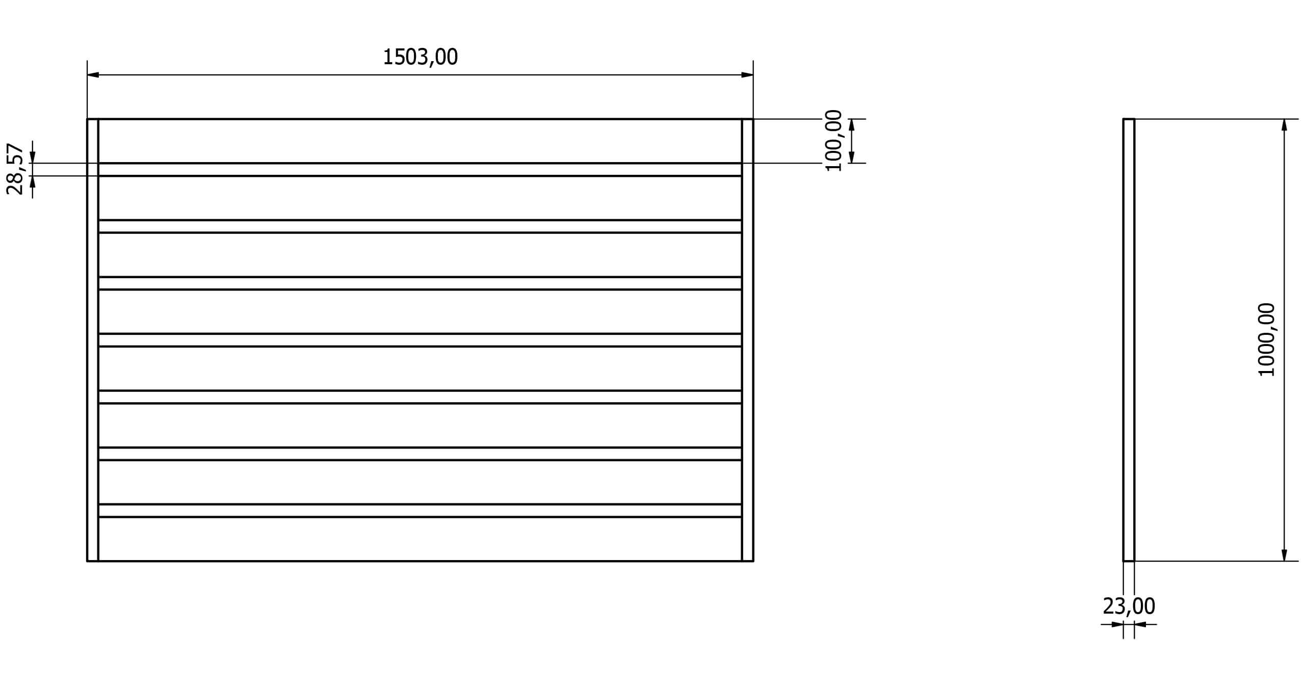 Przęsła ogrodzeniowe typ WALL 100 - wysokość 100cm - szerokość 150cm - profil 10cm - Rysunek techniczny - OtoSiatka.pl