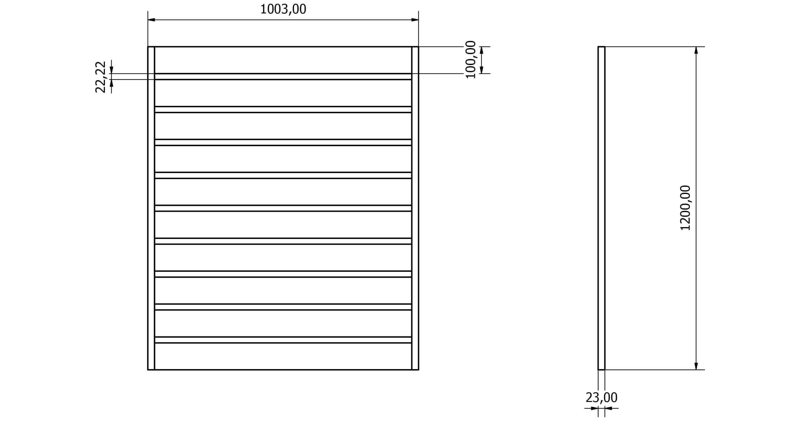 Przęsła ogrodzeniowe typ WALL 100 - wysokość 120cm - szerokość 100cm - profil 10cm - Rysunek techniczny - OtoSiatka.pl