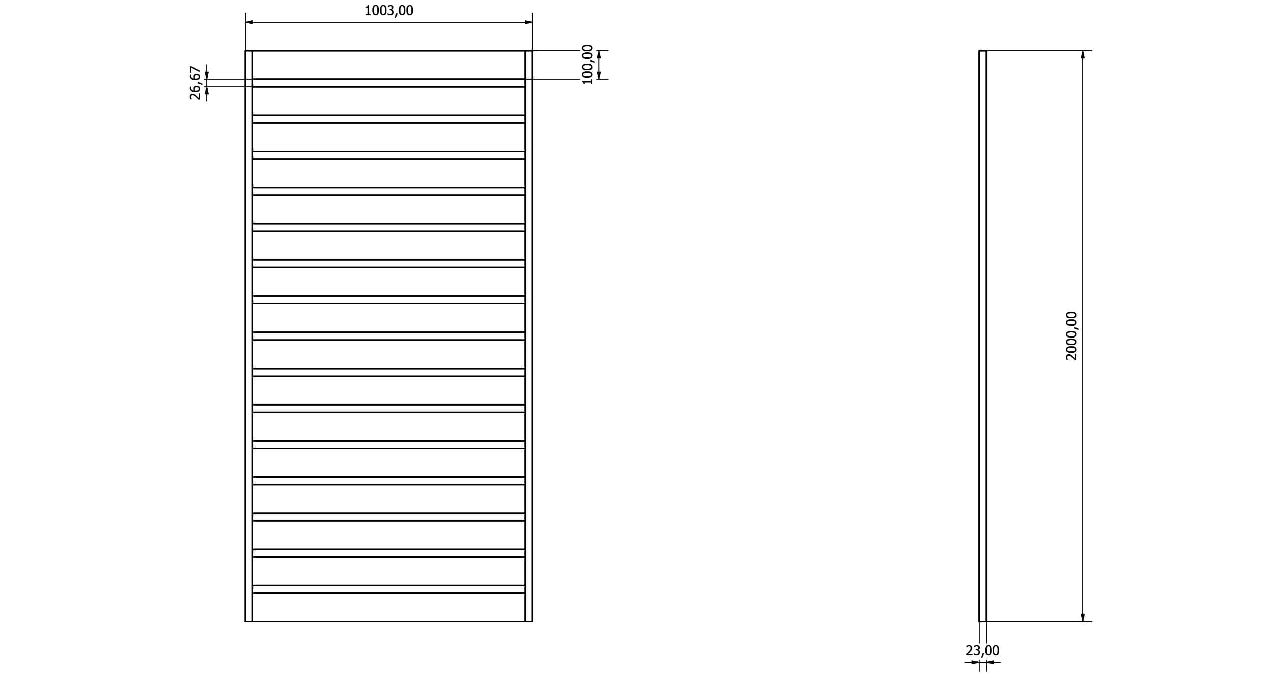 Przęsła ogrodzeniowe typ WALL 100 - wysokość 200cm - szerokość 100cm - profil 10cm - Rysunek techniczny - OtoSiatka.pl