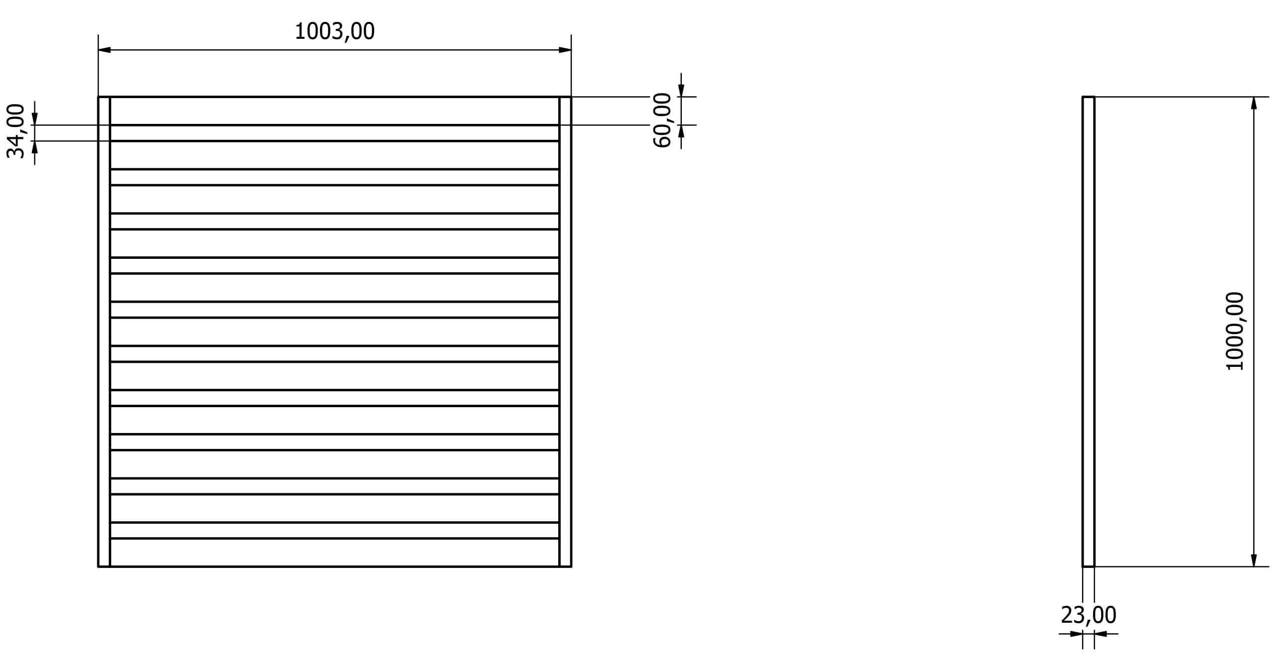 Przęsła ogrodzeniowe typ WALL 60 - wysokość 100cm - szerokość 100cm - profil 10cm - Rysunek techniczny - OtoSiatka.pl