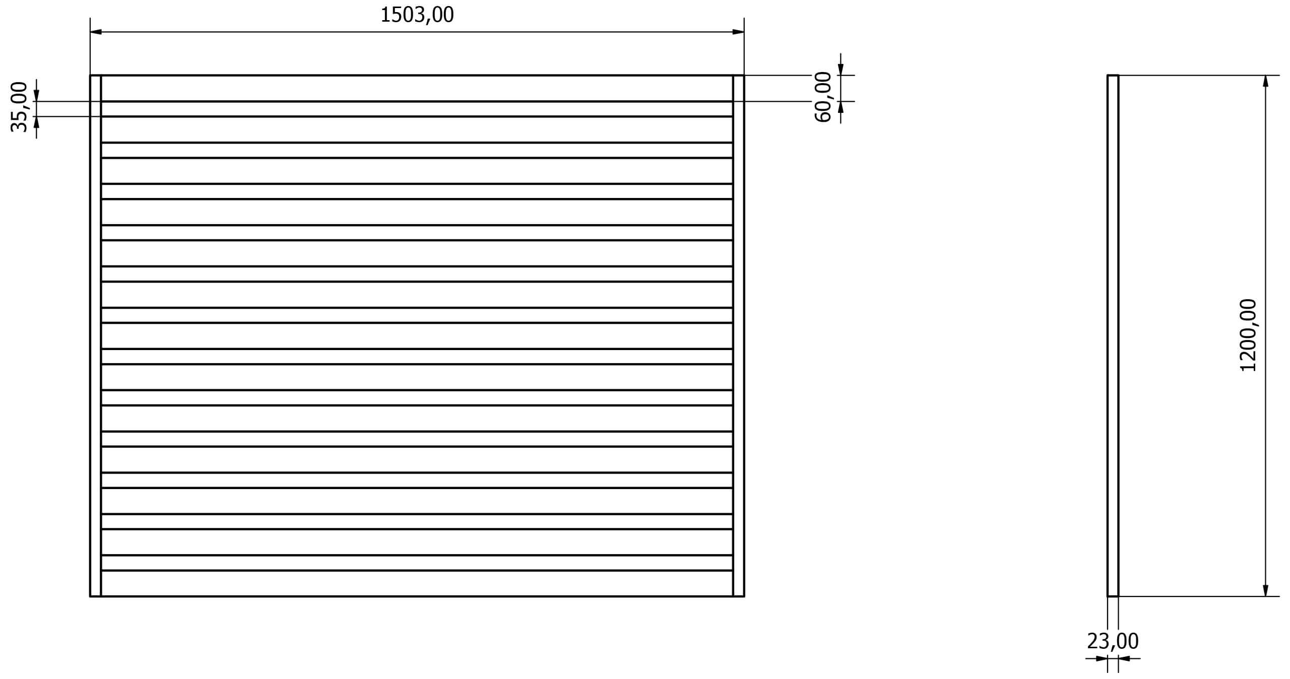 Przęsła ogrodzeniowe typ WALL 60 - wysokość 120cm - szerokość 150cm - profil 6cm - Rysunek techniczny - OtoSiatka.pl