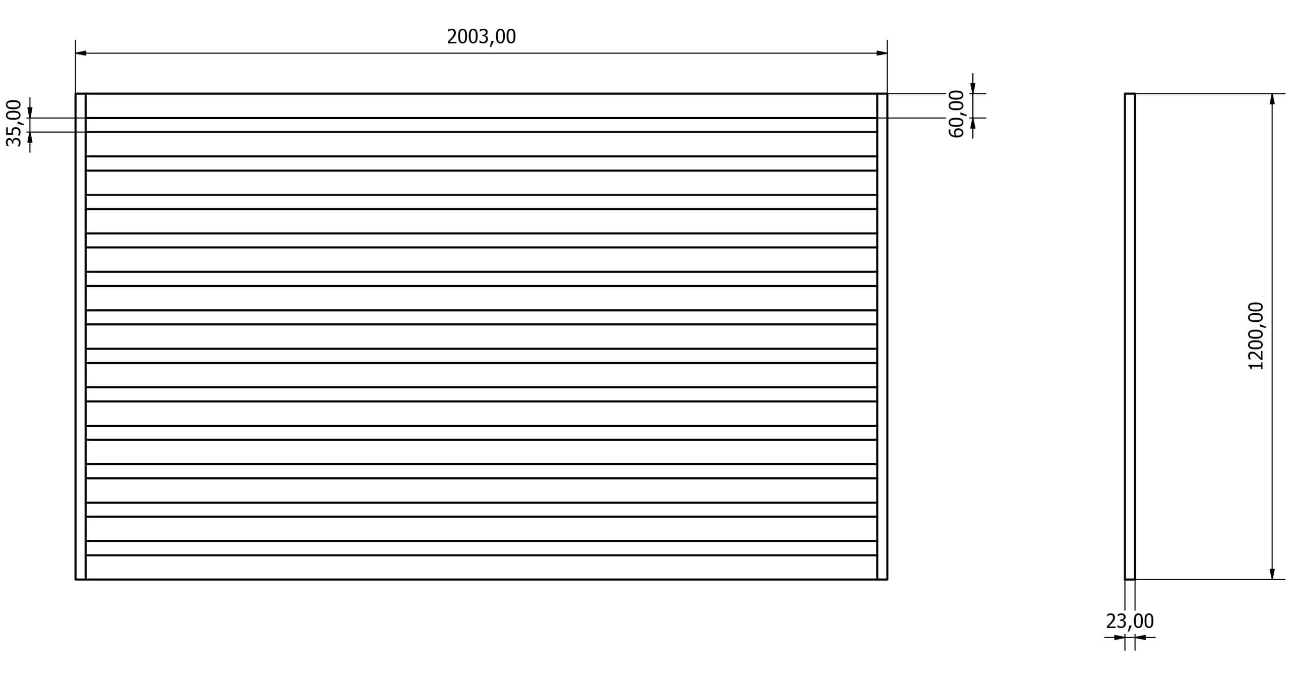 Przęsła ogrodzeniowe typ WALL 60 - wysokość 120cm - szerokość 200cm - profil 6cm - Rysunek techniczny - OtoSiatka.pl