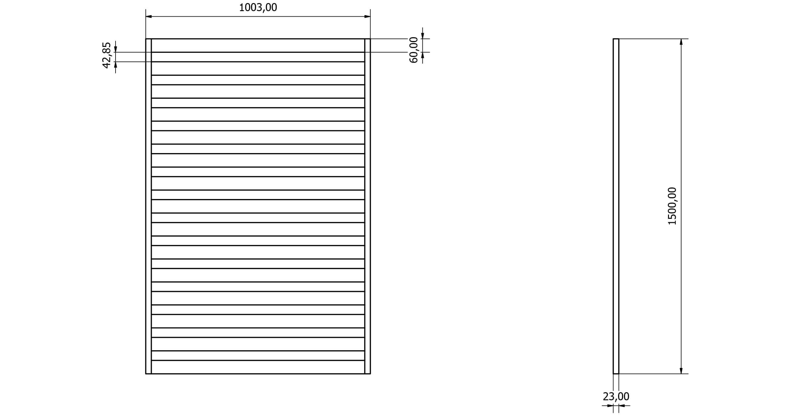 Przęsła ogrodzeniowe typ WALL 60 - wysokość 150cm - szerokość 100cm - profil 6cm - Rysunek techniczny - OtoSiatka.pl