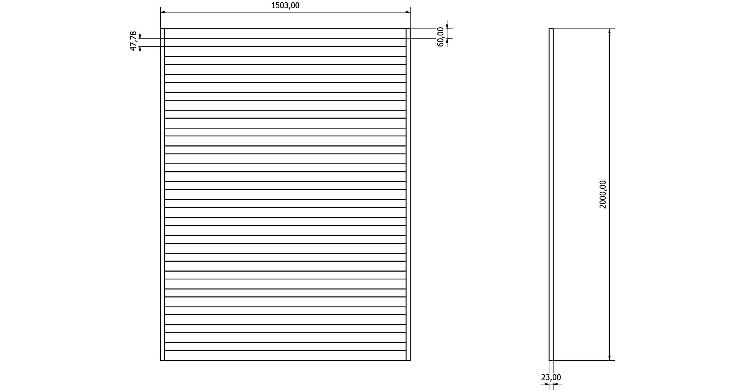 Przęsła ogrodzeniowe typ WALL 60 - wysokość 200cm - szerokość 150cm - profil 6cm - Rysunek techniczny - OtoSiatka.pl