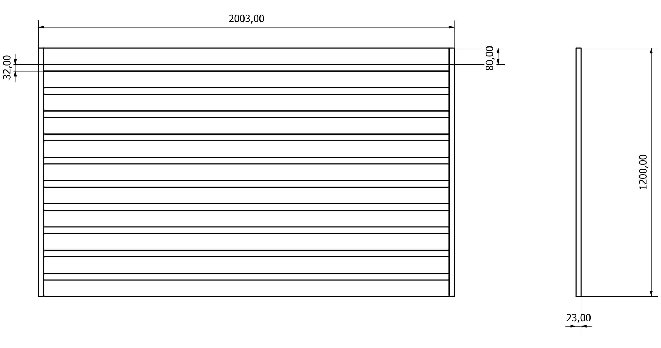 Przęsła ogrodzeniowe typ WALL 80 - wysokość 120cm - szerokość 200cm - profil 8cm - Rysunek techniczny - OtoSiatka.pl