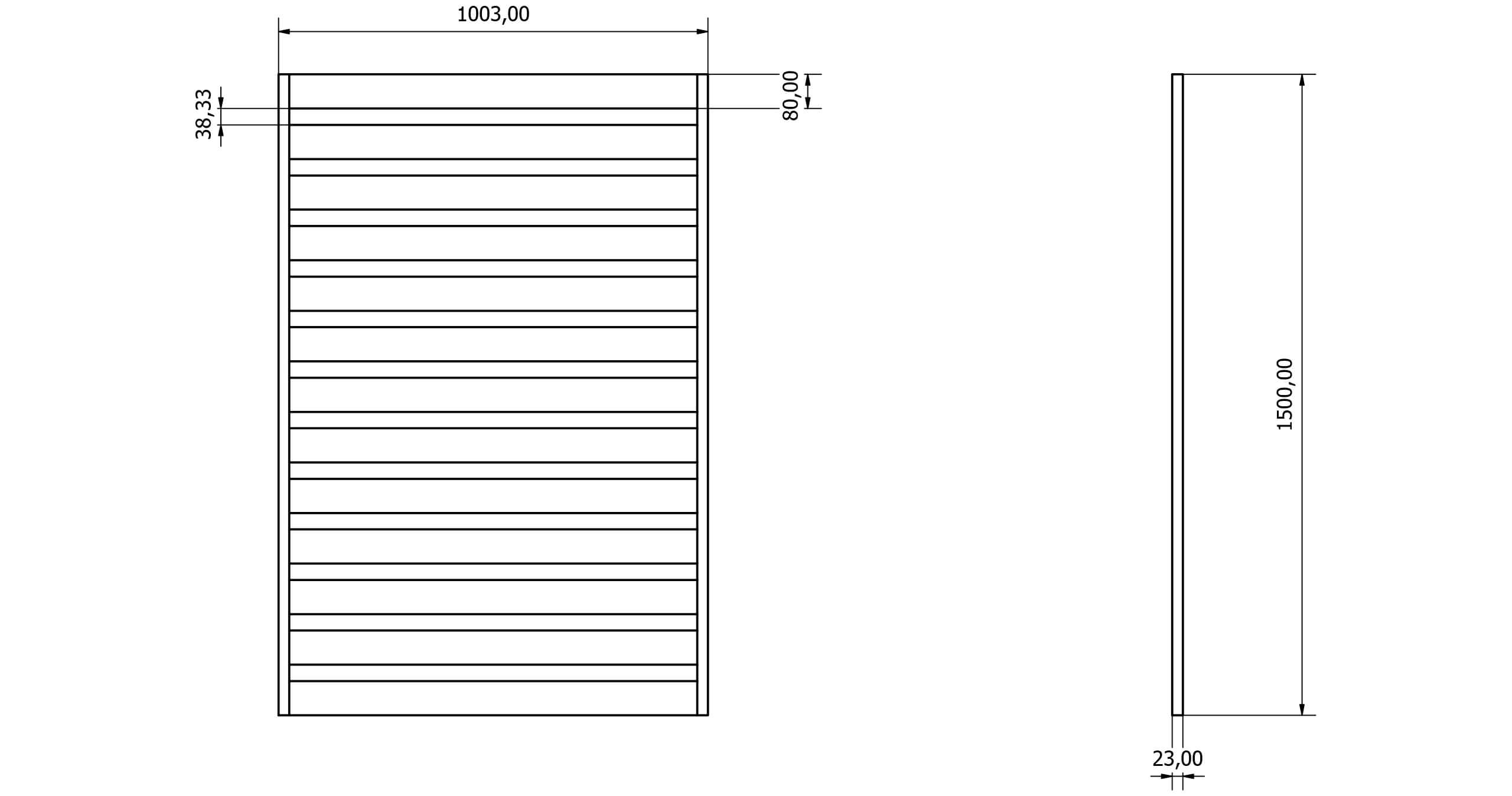 Przęsła ogrodzeniowe typ WALL 80 - wysokość 150cm - szerokość 100cm - profil 8cm - Rysunek techniczny - OtoSiatka.pl