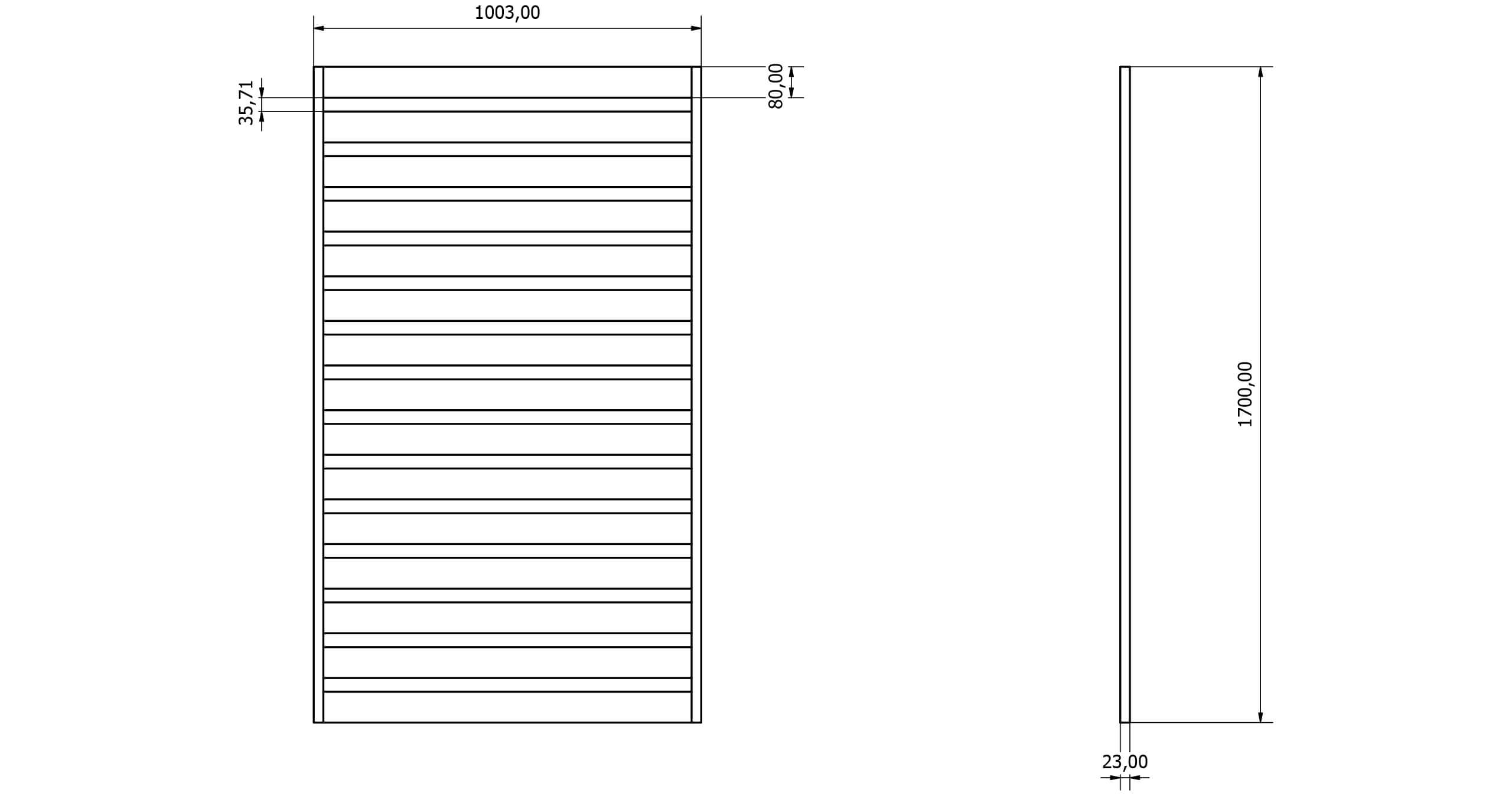 Przęsła ogrodzeniowe typ WALL 80 - wysokość 170cm - szerokość 100cm - profil 8cm - Rysunek techniczny - OtoSiatka.pl