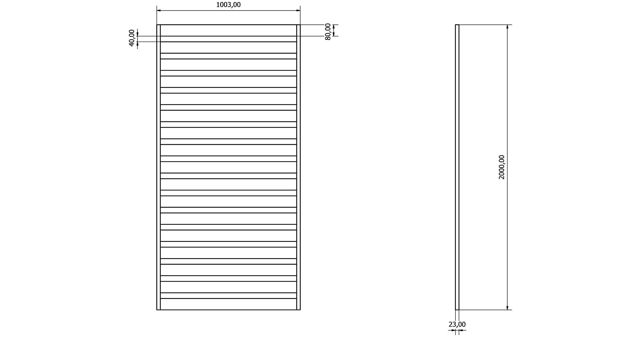 Przęsła ogrodzeniowe typ WALL 80 - wysokość 200cm - szerokość 100cm - profil 8cm - Rysunek techniczny - OtoSiatka.pl