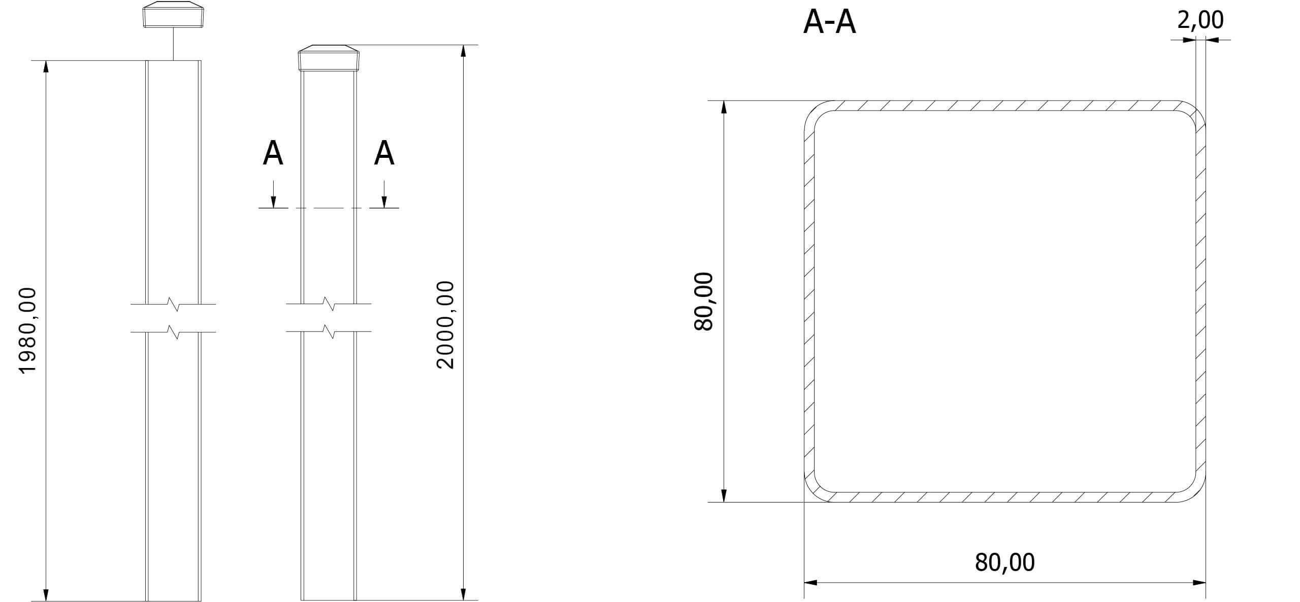 Przęsła ogrodzeniowe typ WALL 100 - wysokość 100cm - szerokość 100cm - profil 10cm - Rysunek techniczny - OtoSiatka.pl