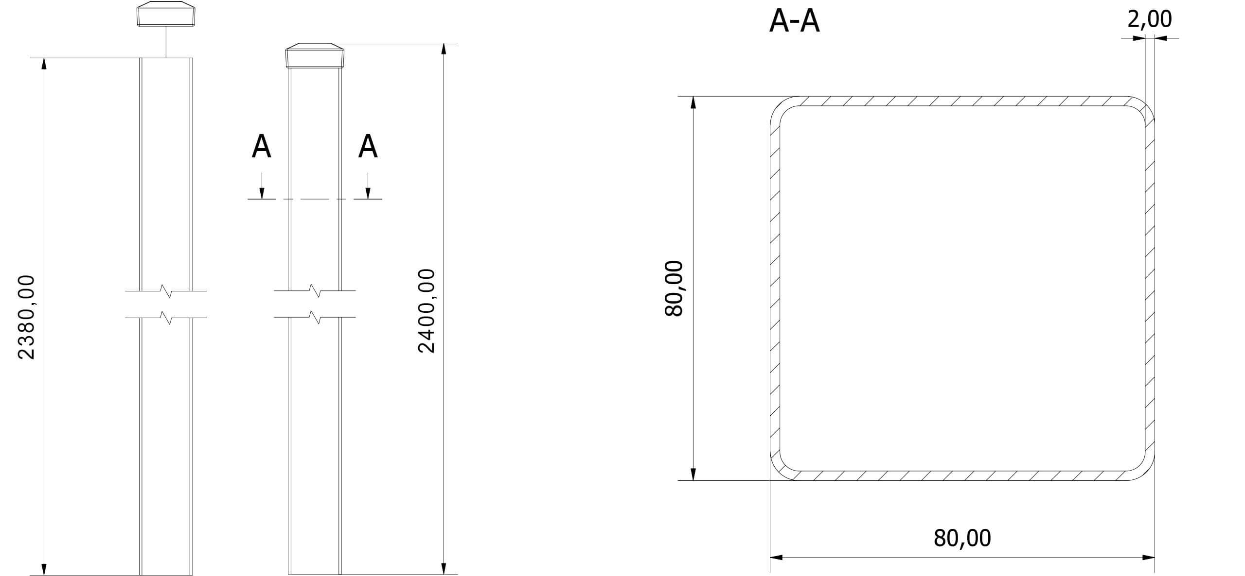 Przęsła ogrodzeniowe typ WALL 100 - wysokość 100cm - szerokość 100cm - profil 10cm - Rysunek techniczny - OtoSiatka.pl